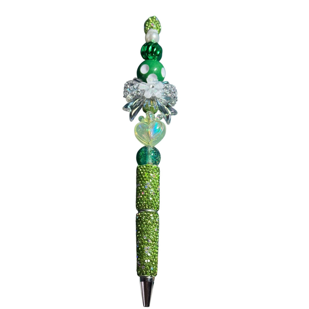 Handcrafted Green Beaded Decorative Ballpoint Pen With Rhinestone Accents For Writing & Gifting
