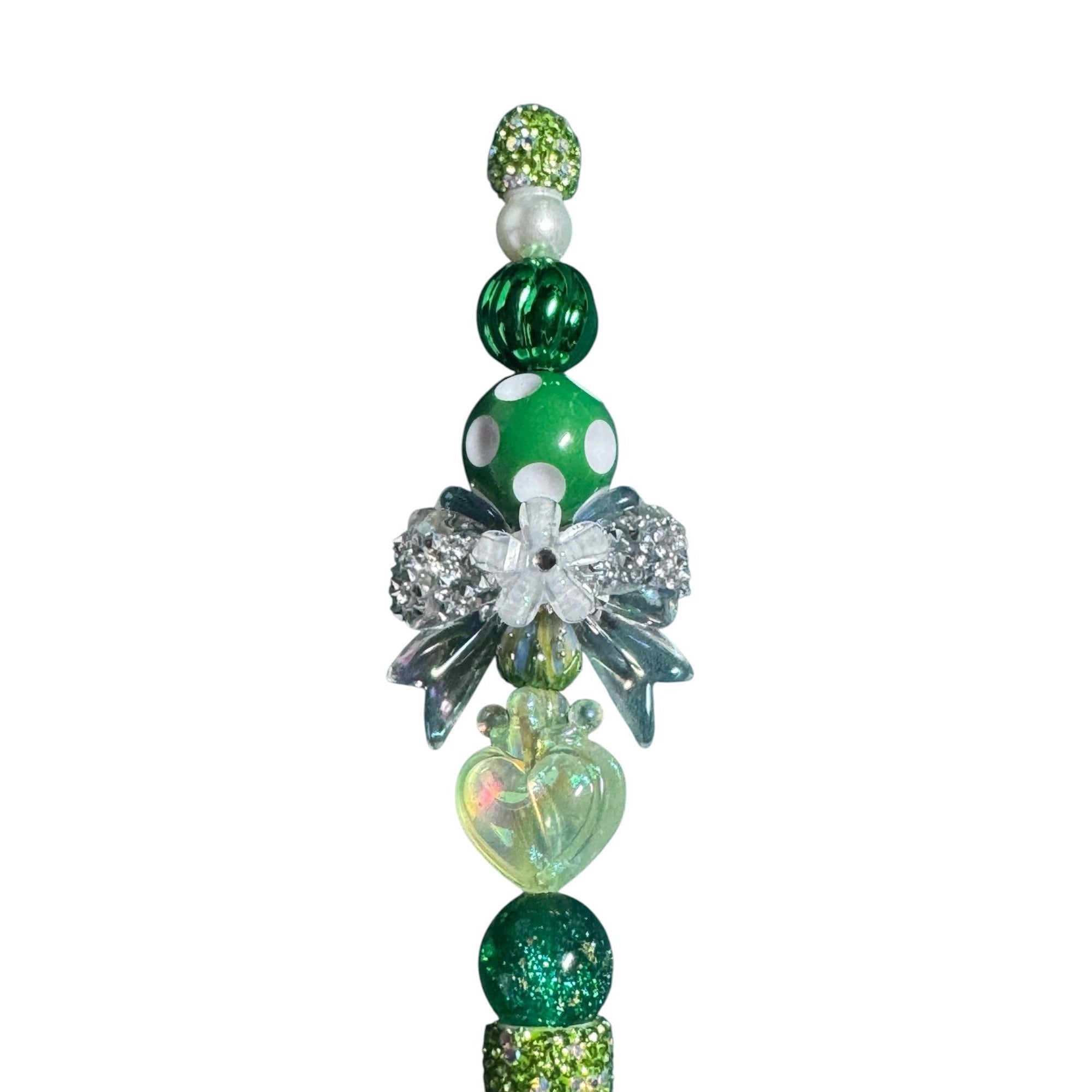 Handcrafted Green Beaded Decorative Ballpoint Pen With Rhinestone Accents For Writing & Gifting