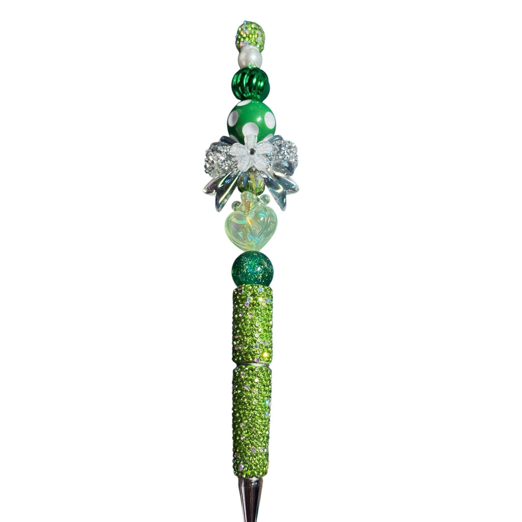 Handcrafted Green Beaded Decorative Ballpoint Pen With Rhinestone Accents For Writing & Gifting