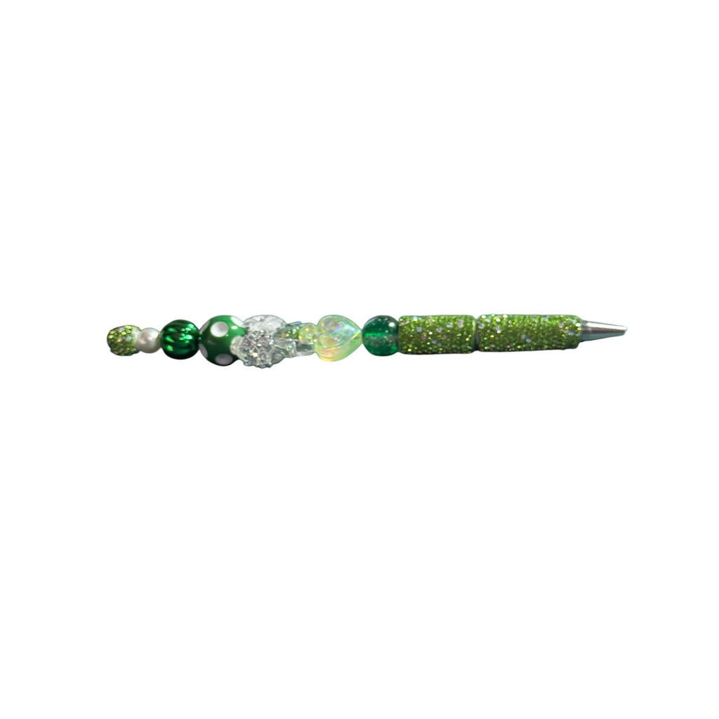 Handcrafted Green Beaded Decorative Ballpoint Pen With Rhinestone Accents For Writing & Gifting