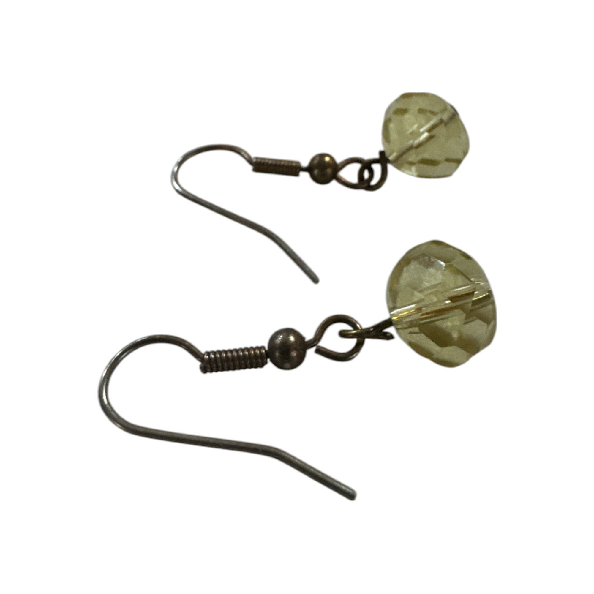 Yellow Faceted Glass Bead Earrings With Antique Brass Hooks For Women