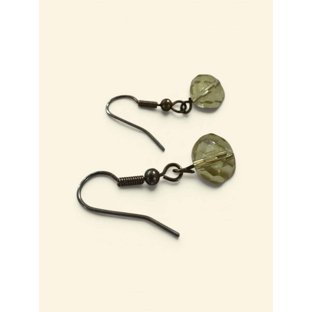 Yellow Faceted Glass Bead Earrings With Antique Brass Hooks For Women