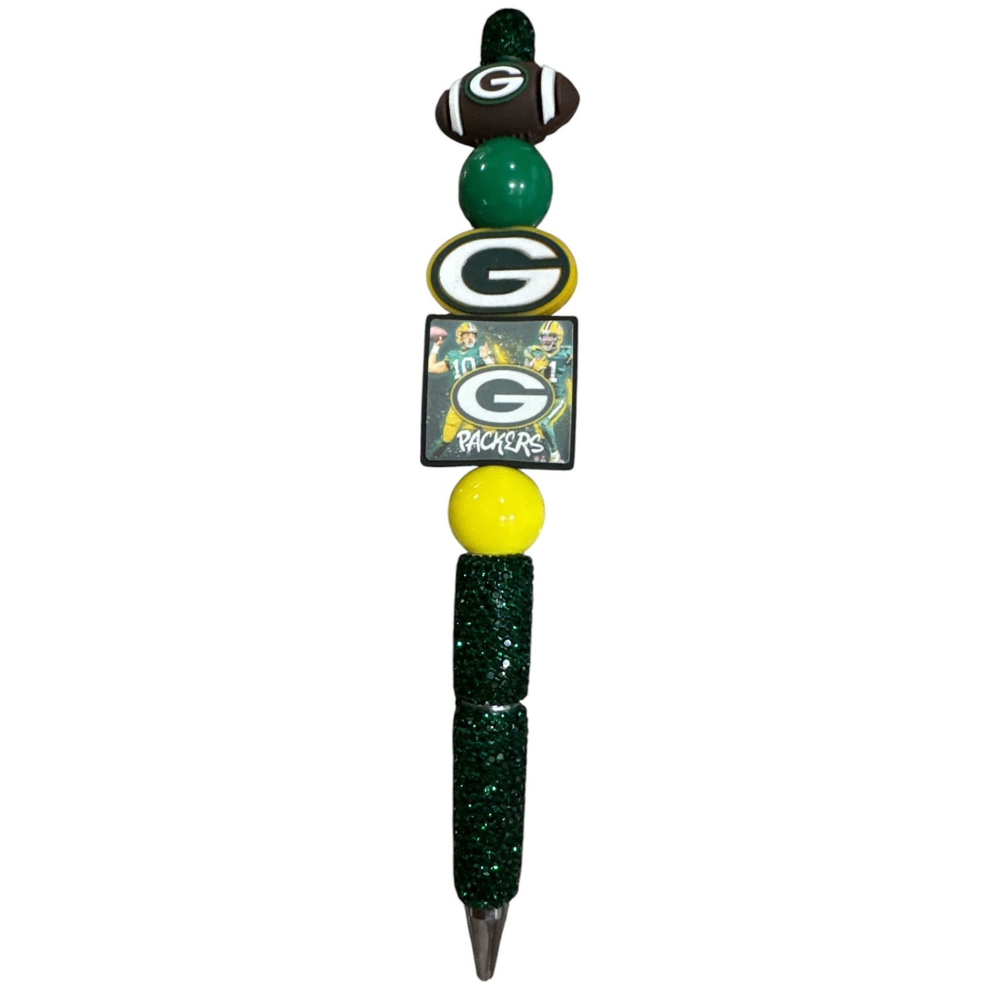 Green Bay Packers Glittery Ballpoint Pen With Decorative Accents & Team Logo