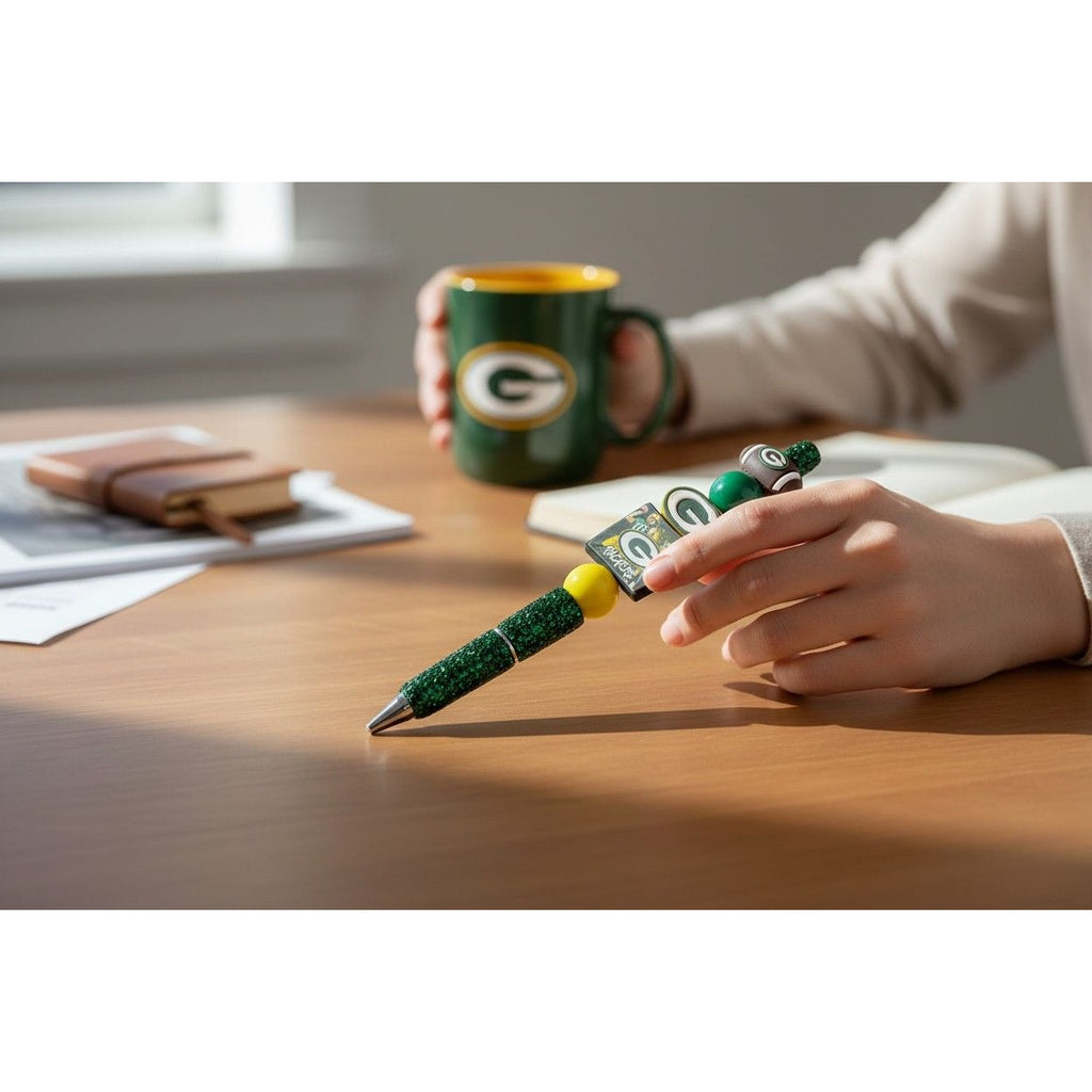 Green Bay Packers Glittery Ballpoint Pen With Decorative Accents & Team Logo