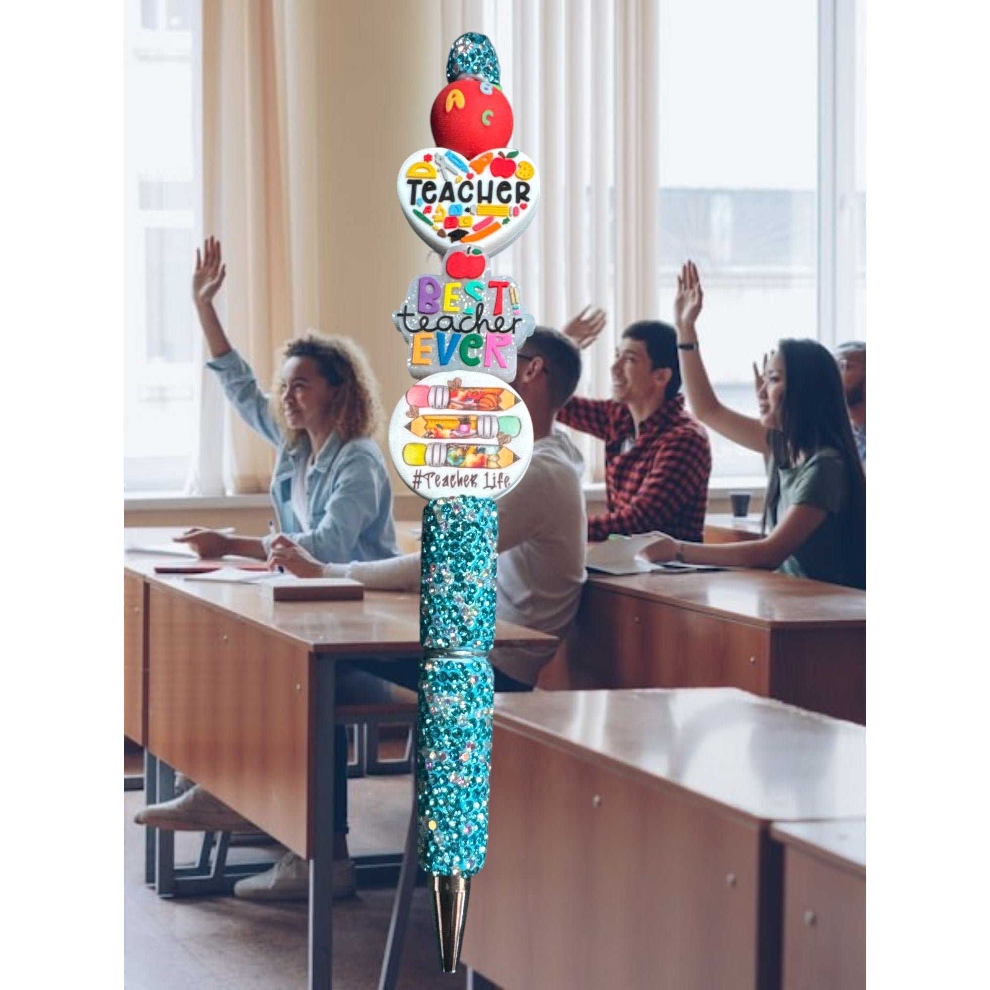 Teacher Appreciation Glitter Pen With Fun Charms - Best Teacher Ever Gift Idea