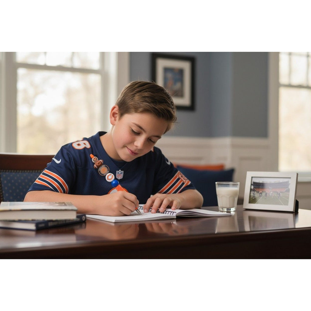 Chicago Bears Beaded Pen With Team Logo & Football-Themed Design Blue & Orange Colors