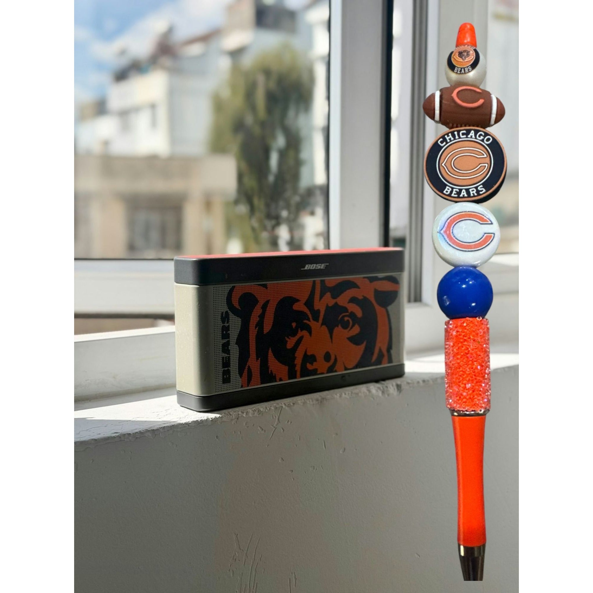Chicago Bears Beaded Pen With Team Logo & Football-Themed Design Blue & Orange Colors