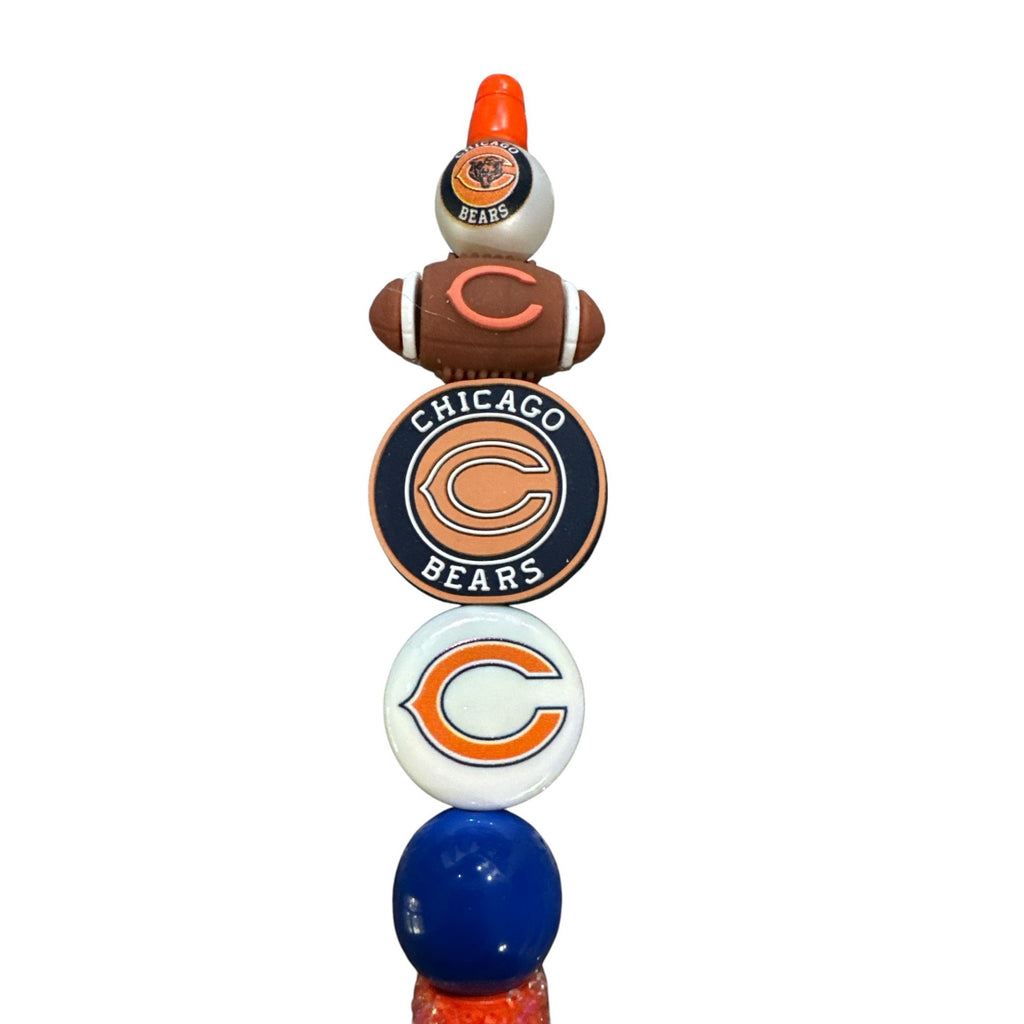 Chicago Bears Beaded Pen With Team Logo & Football-Themed Design Blue & Orange Colors