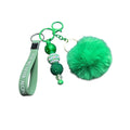 Green Pom Pom Keychain With Beaded Charm & "You Are Never Alone" Wrist Strap