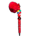 Autism Awareness Red Glitter Pen With Pom-Pom & Puzzle Piece Charms