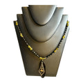 Black & Green Beaded Necklace With Oval Pendant & Rose Detail