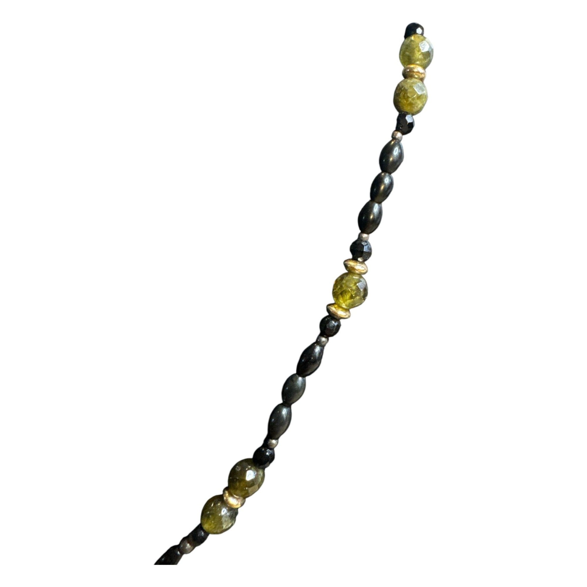 Black & Green Beaded Necklace With Oval Pendant & Rose Detail