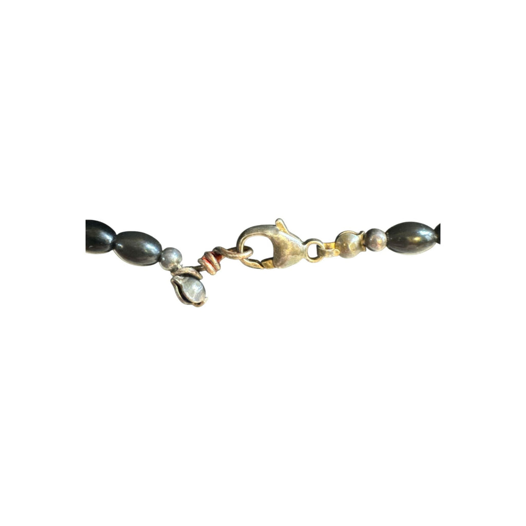 Black & Green Beaded Necklace With Oval Pendant & Rose Detail