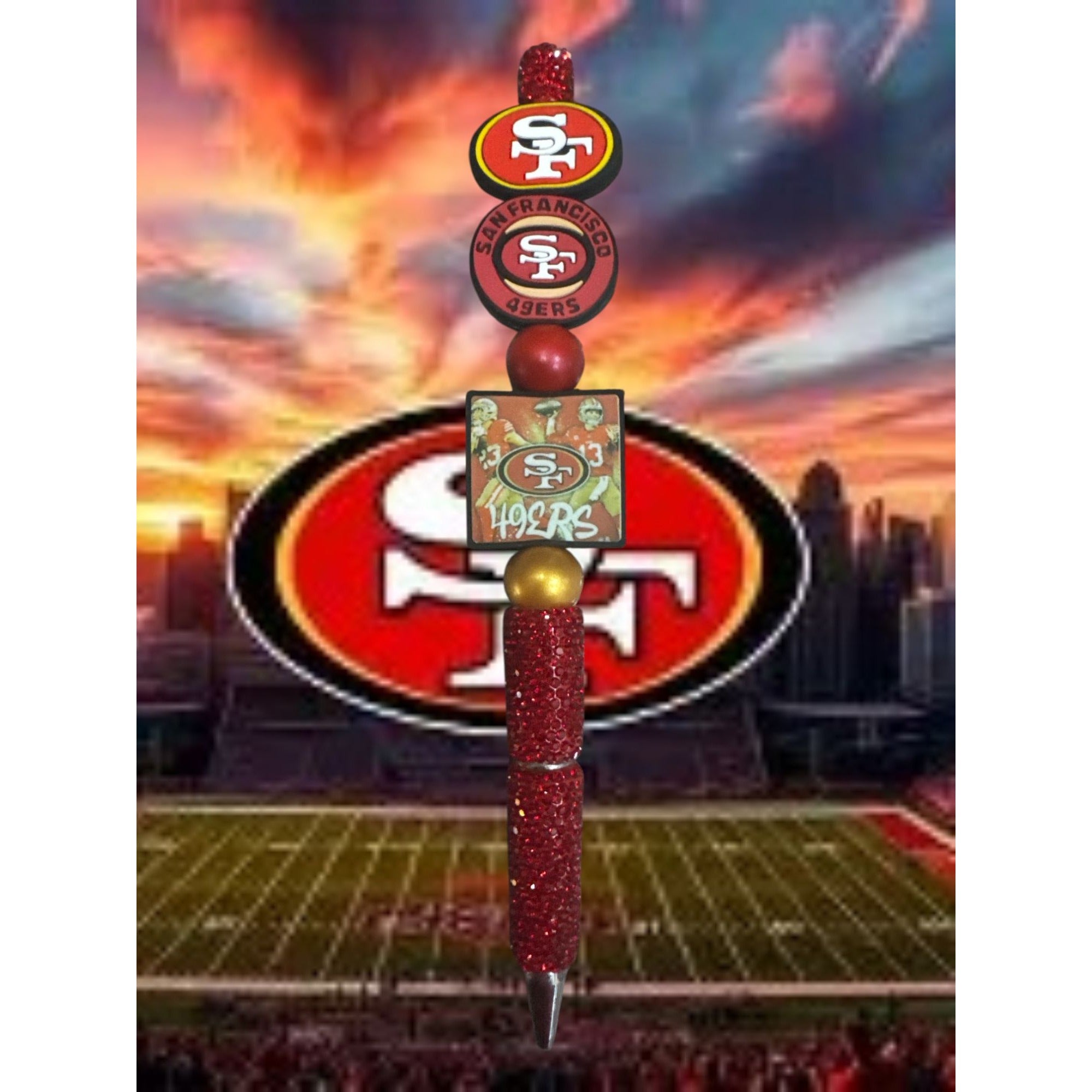 San Francisco 49ers Glitter Pen With Team Logo & Beads - NFL-Themed Office Supply