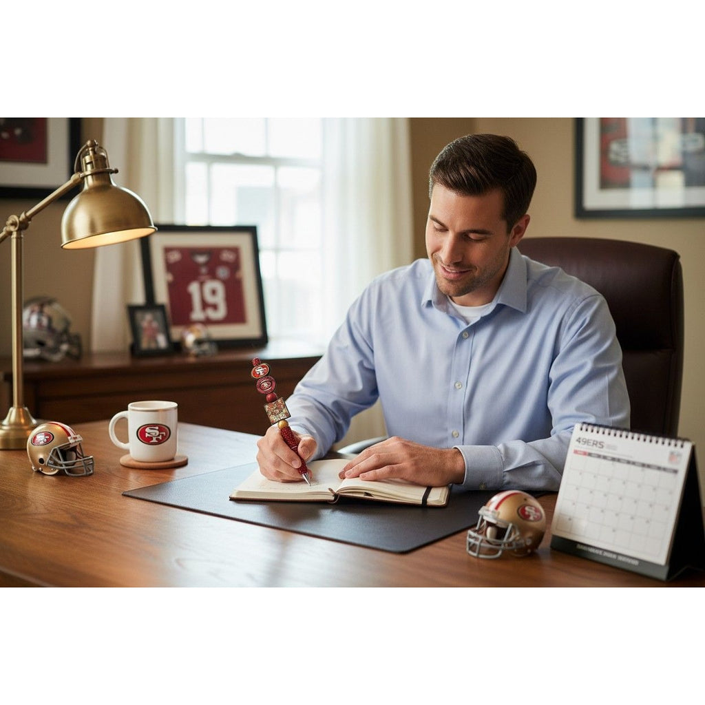 San Francisco 49ers Glitter Pen With Team Logo & Beads - NFL-Themed Office Supply
