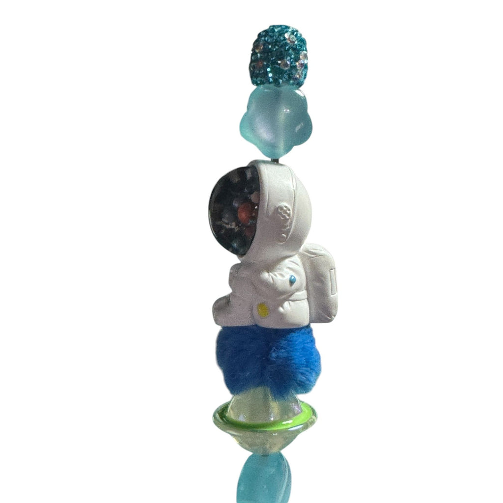 Astronaut-Themed Beaded Pen With Sparkling Blue Details & Planet Accents