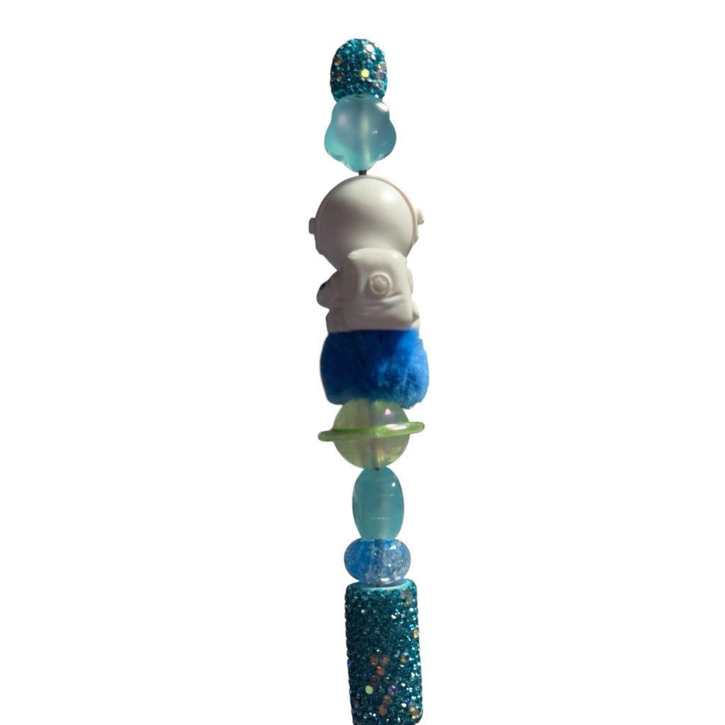 Astronaut-Themed Beaded Pen With Sparkling Blue Details & Planet Accents