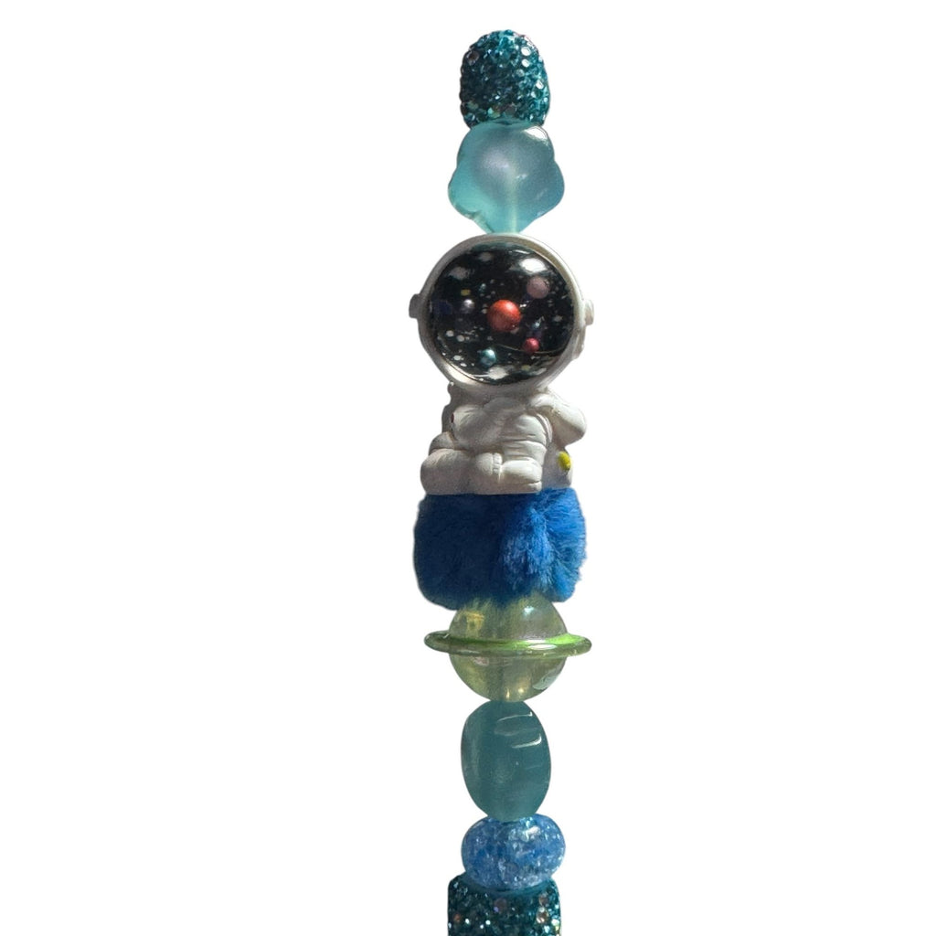 Astronaut-Themed Beaded Pen With Sparkling Blue Details & Planet Accents