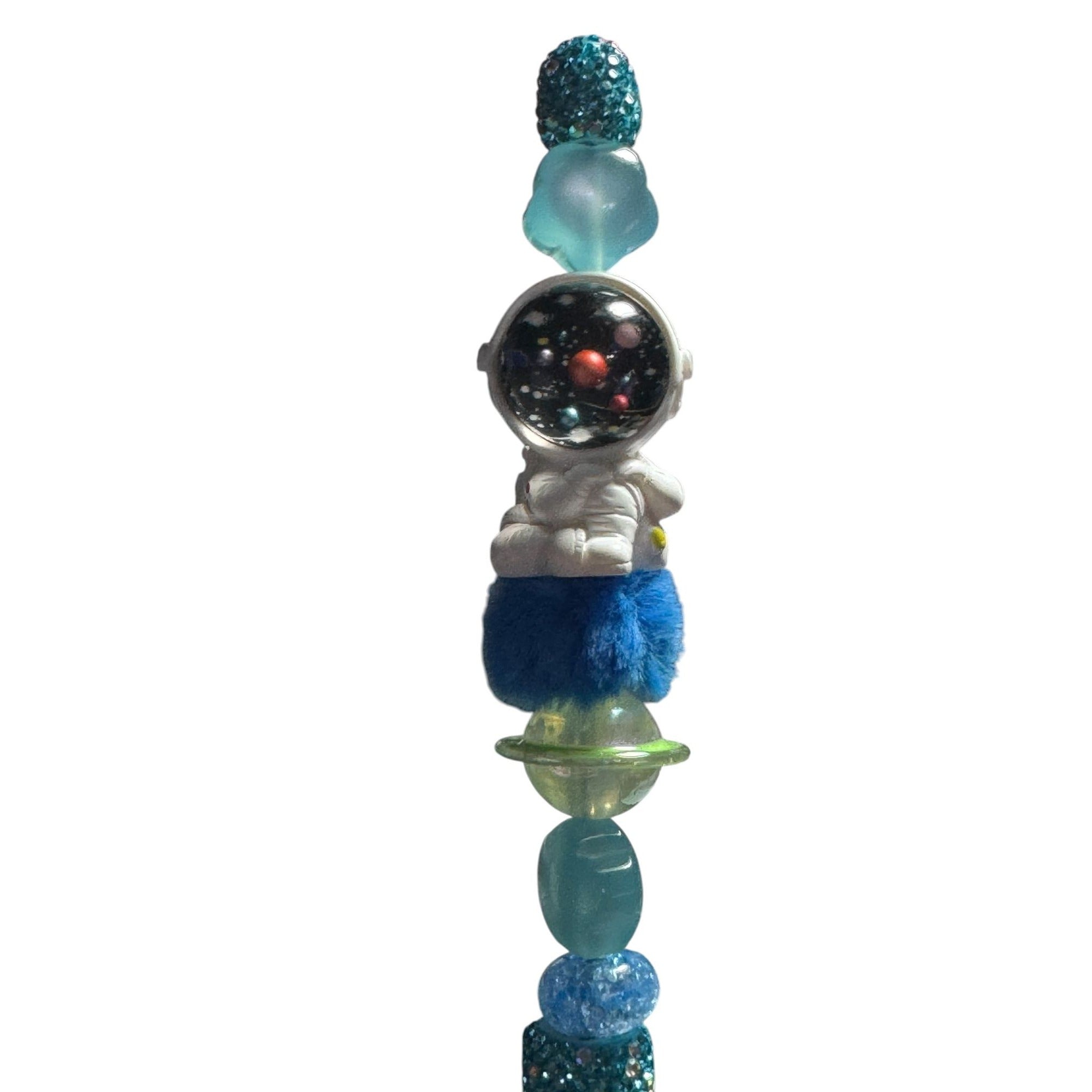 Astronaut-Themed Beaded Pen With Sparkling Blue Details & Planet Accents
