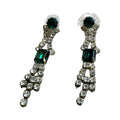 Vintage Emerald Green & Clear Rhinestone Dangle Drop Earrings For Women
