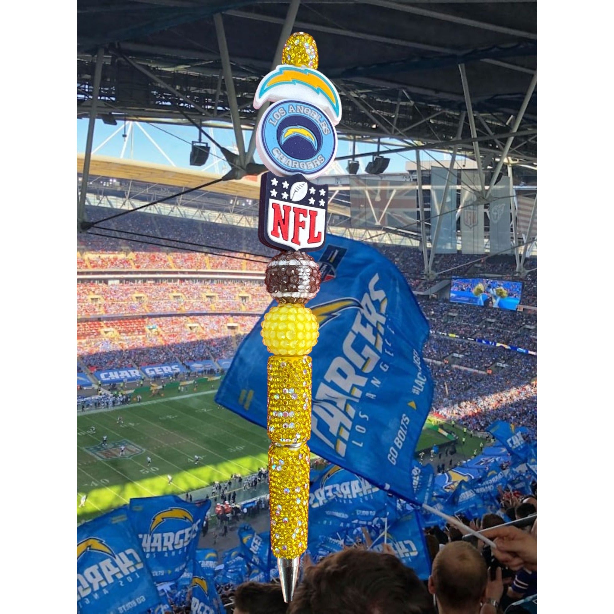 Los Angeles Chargers Glitter NFL Ballpoint Pen With Yellow Rhinestones