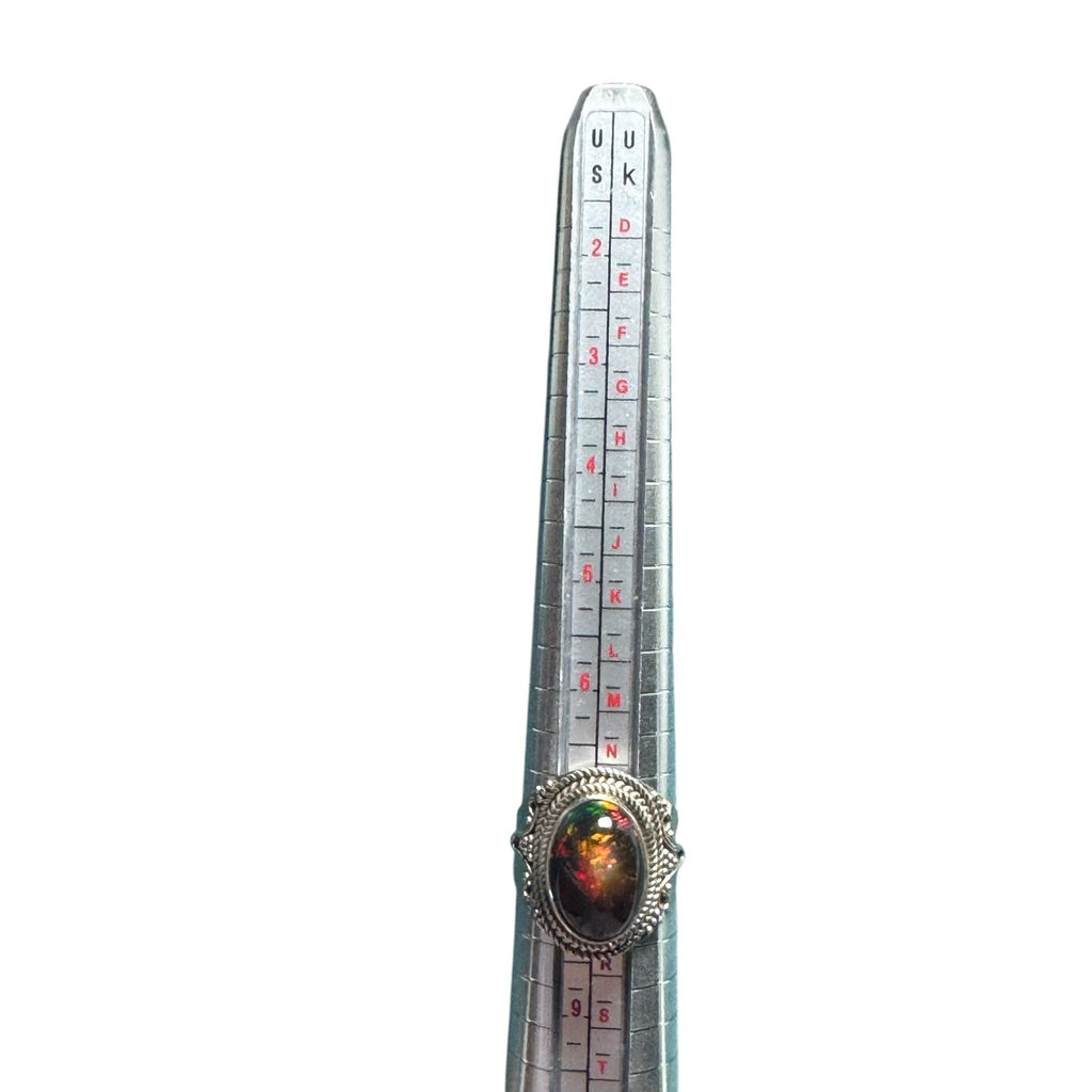 Vintage Sterling Silver Ring With Fiery Opal Gemstone Intricate Detailing Statement Jewelry