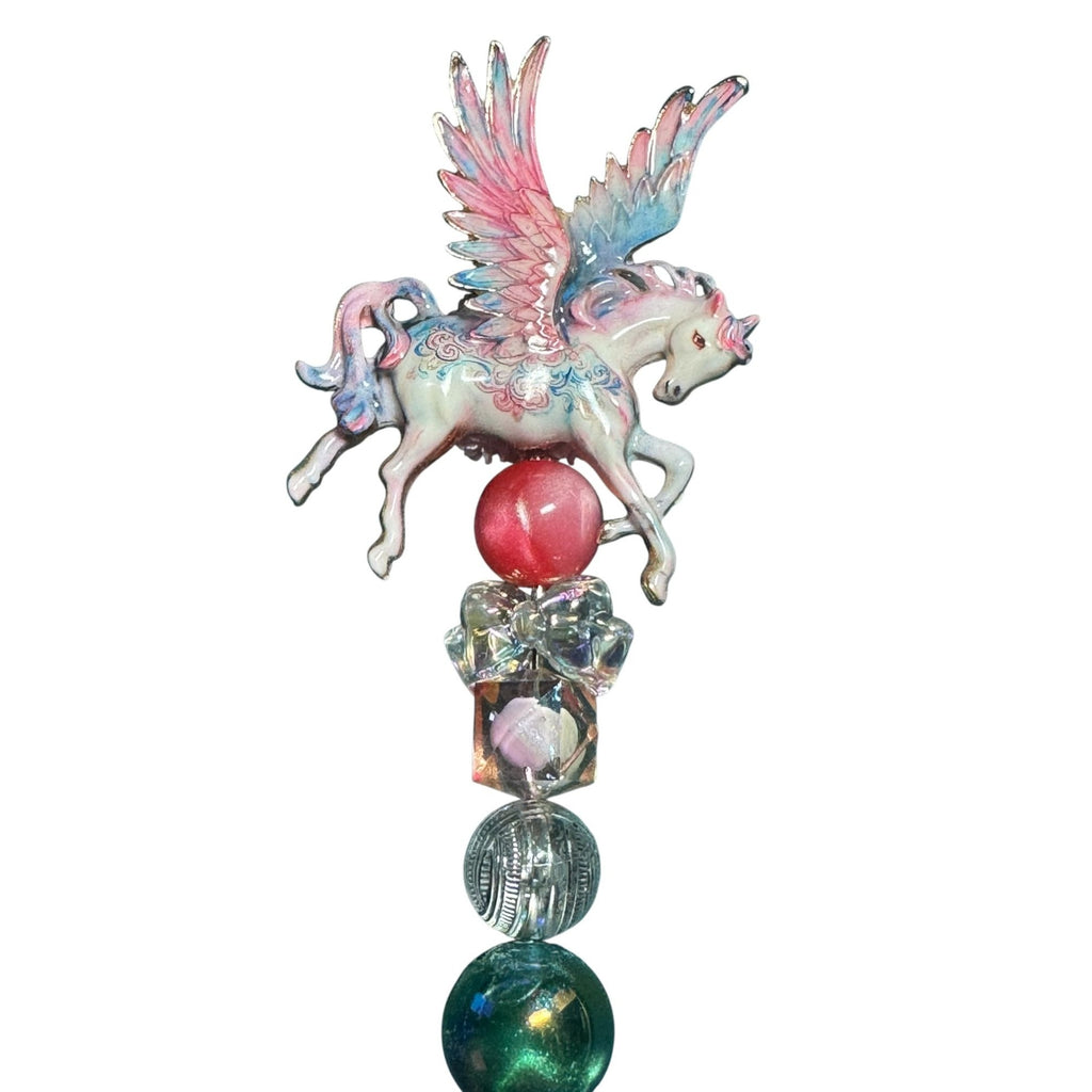 Unicorn Pegasus Themed Beaded Pen With Glitter Handle & Crystal Accents