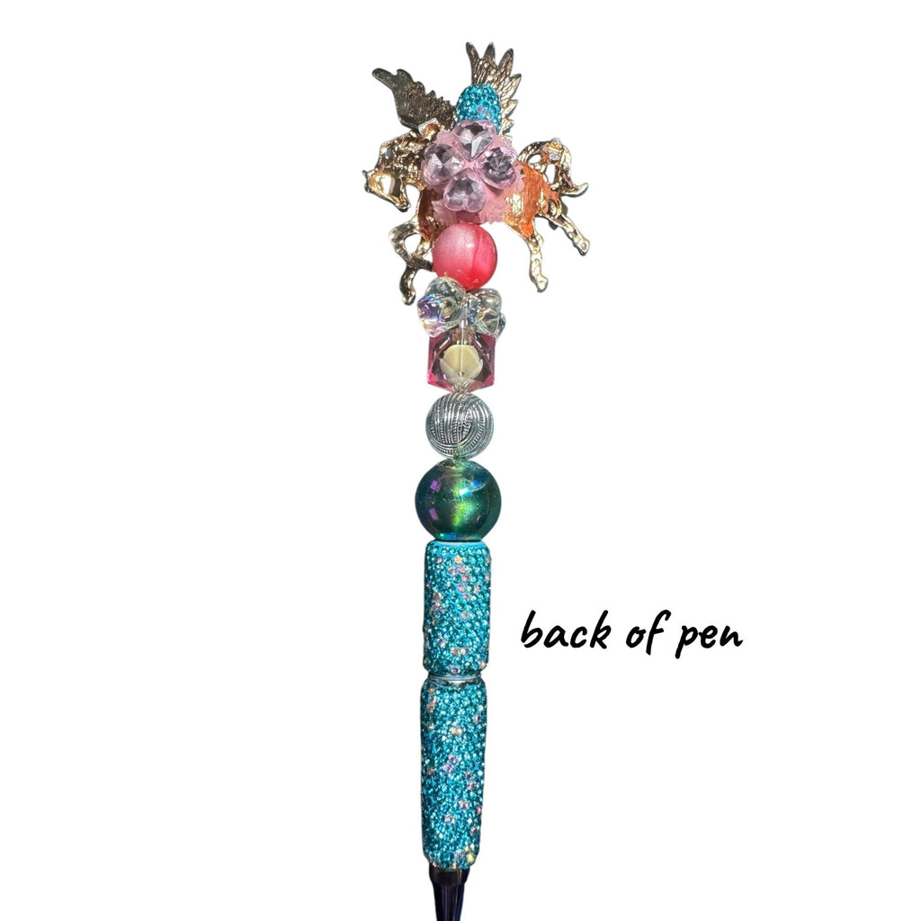 Unicorn Pegasus Themed Beaded Pen With Glitter Handle & Crystal Accents
