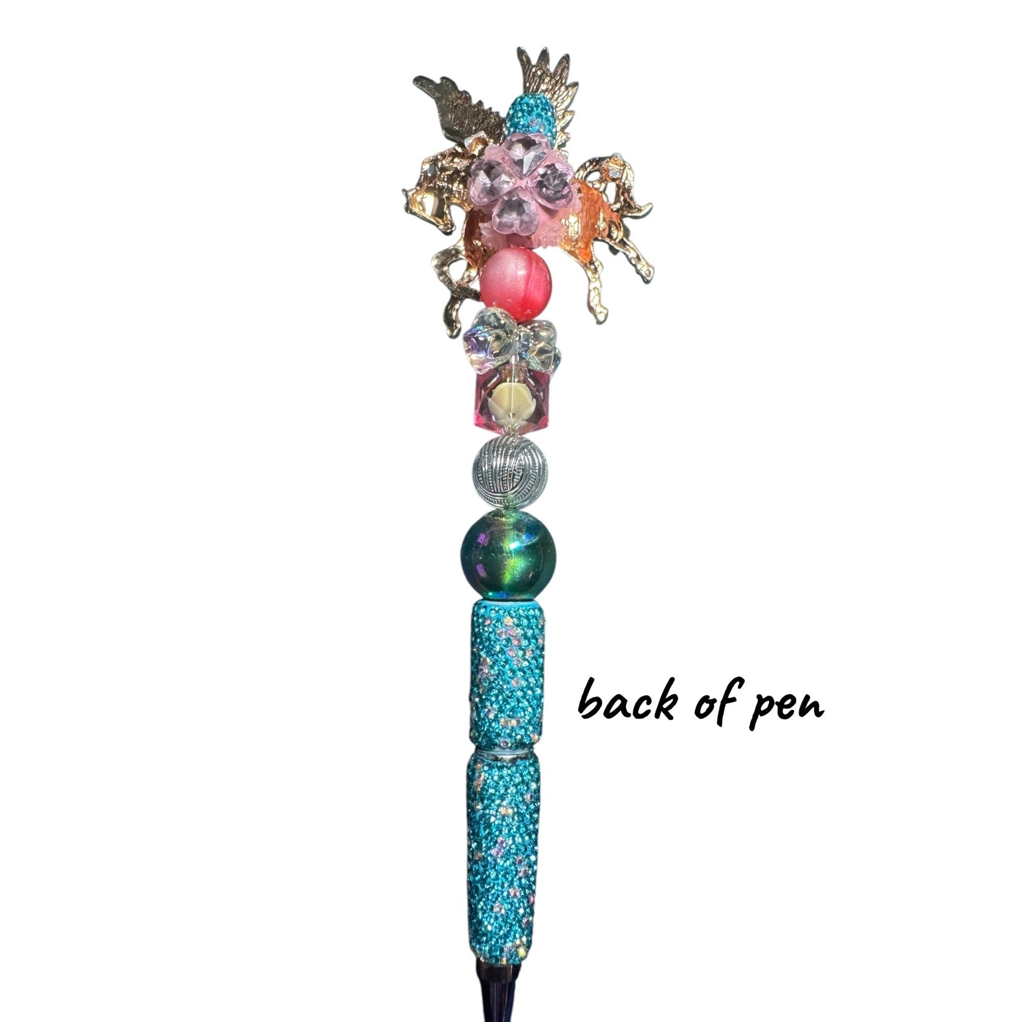 Unicorn Pegasus Themed Beaded Pen With Glitter Handle & Crystal Accents
