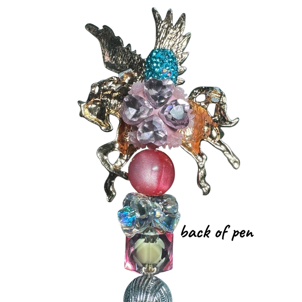 Unicorn Pegasus Themed Beaded Pen With Glitter Handle & Crystal Accents