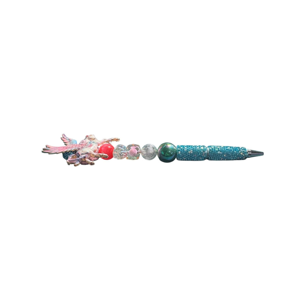 Unicorn Pegasus Themed Beaded Pen With Glitter Handle & Crystal Accents