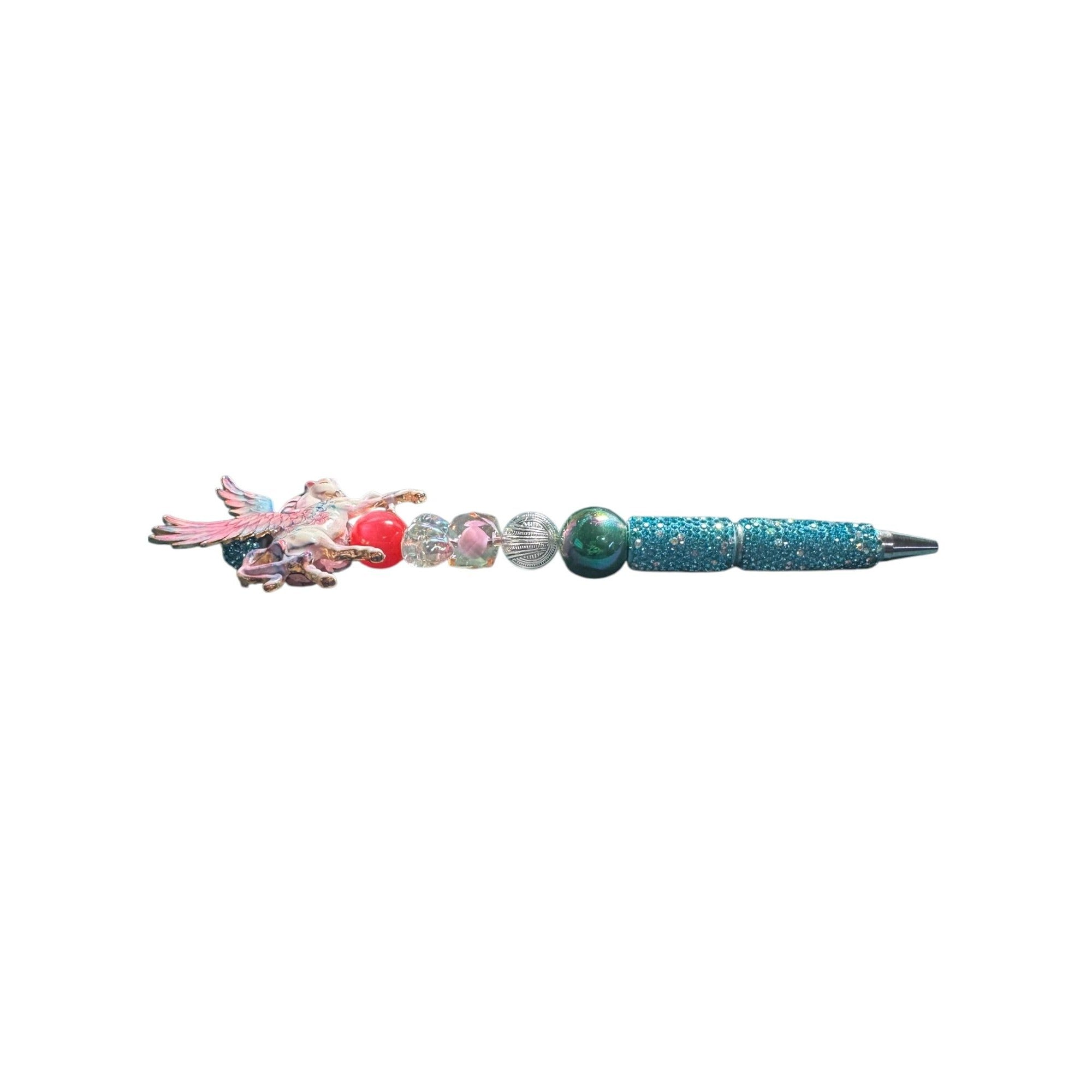 Unicorn Pegasus Themed Beaded Pen With Glitter Handle & Crystal Accents