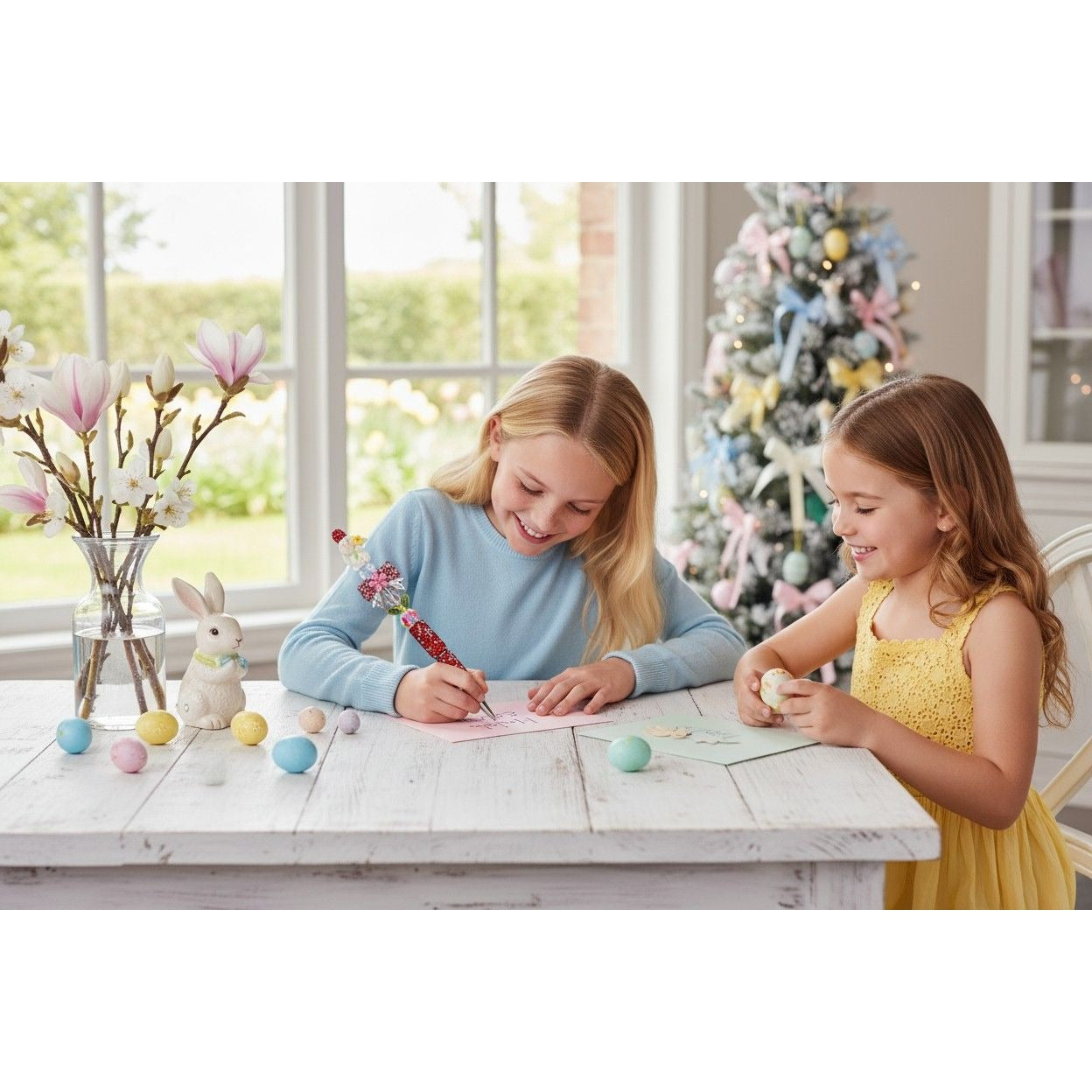Whimsical Bunny-Themed Crystal Pen With Red Rhinestones Floral Accents & 3D Decorative Details For Writing Or Gifting