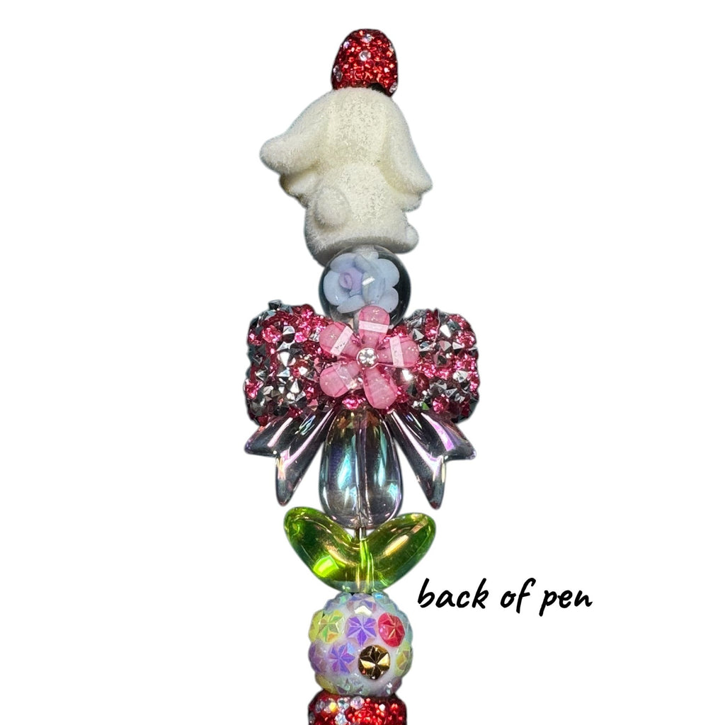 Whimsical Bunny-Themed Crystal Pen With Red Rhinestones Floral Accents & 3D Decorative Details For Writing Or Gifting